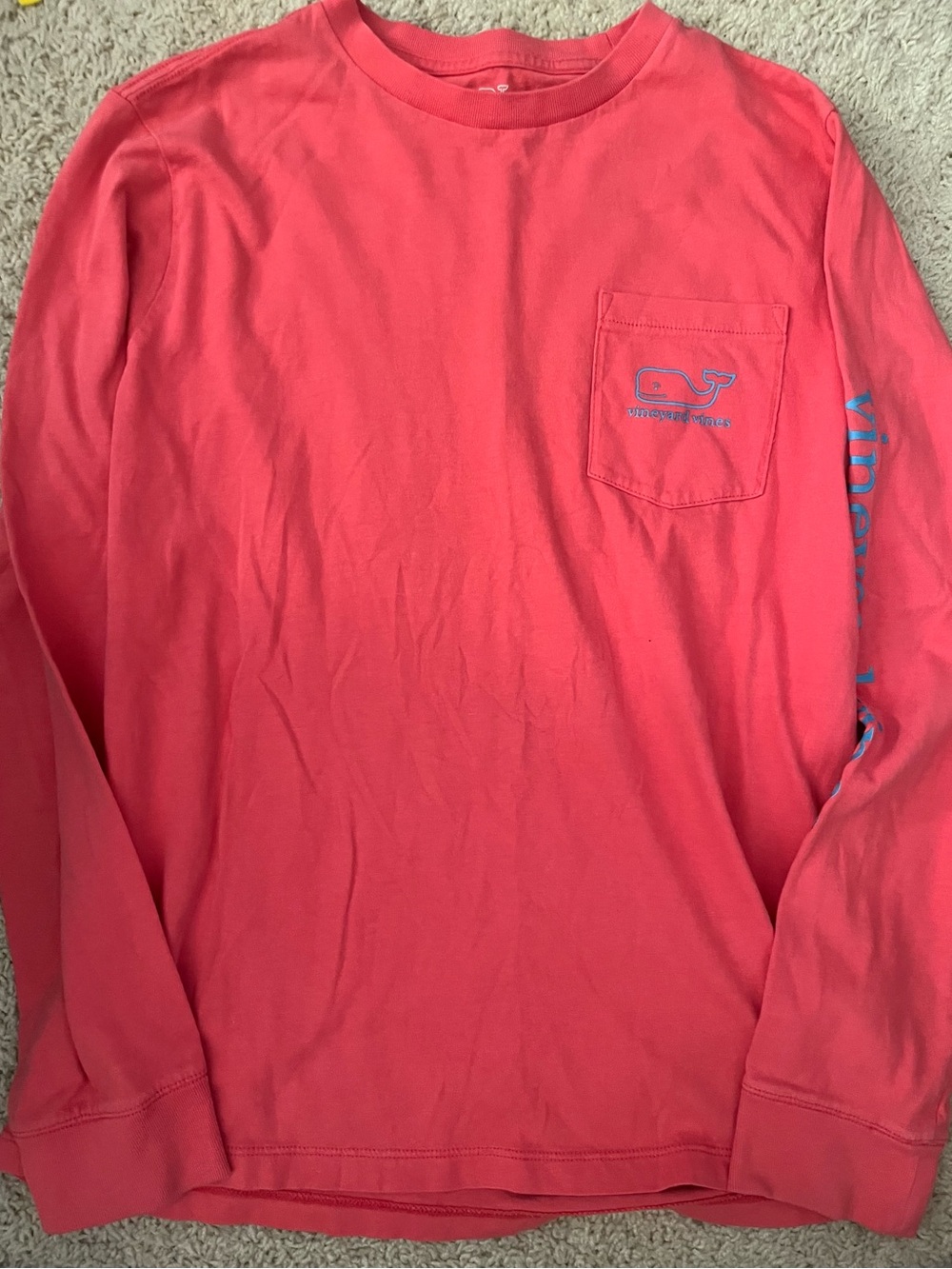 Vineyard Vines Kids Coral Long-Sleeve Pocket Tee with Whale Logo